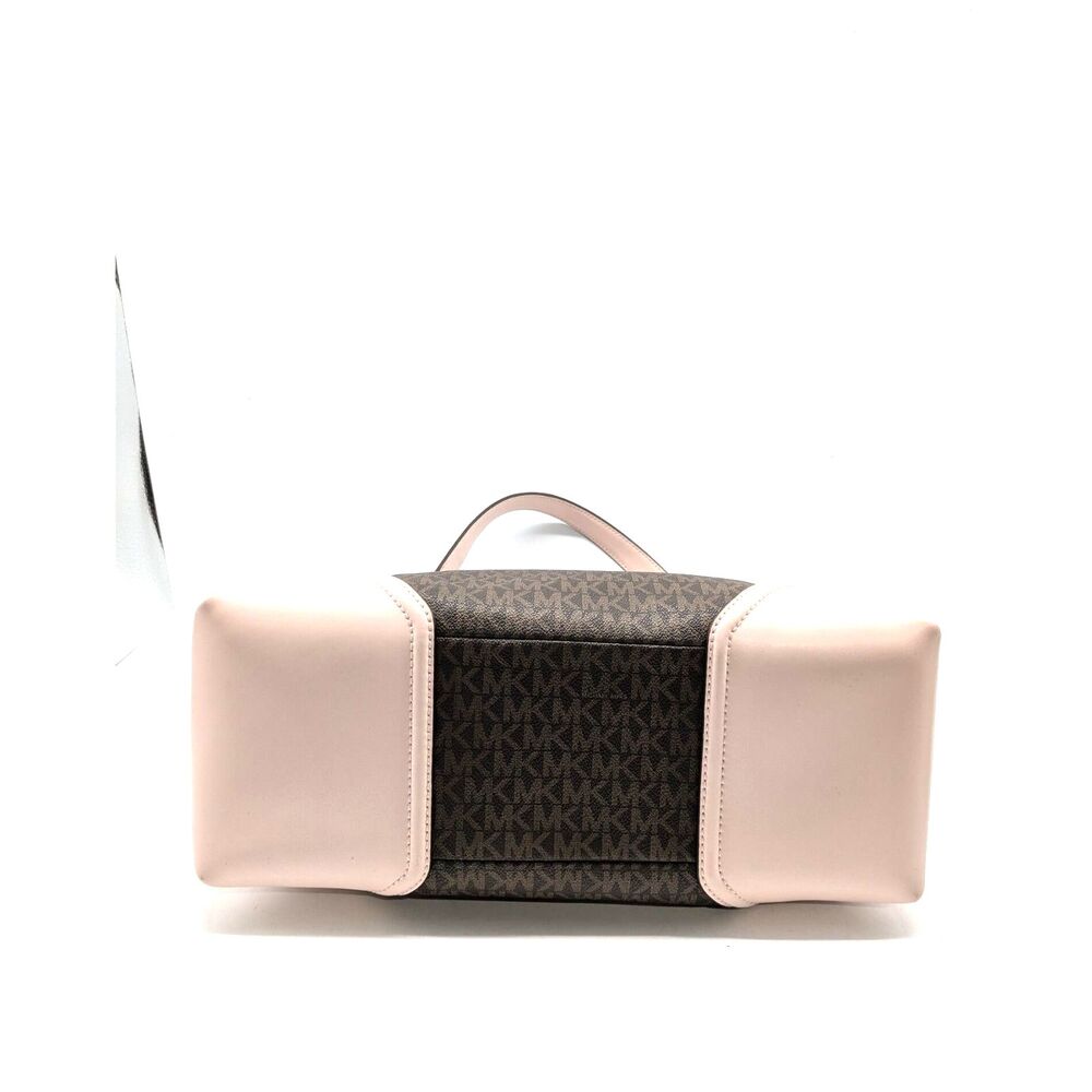 Michael Kors Brown Monogram Coated Canvas Pink Trim Nicole Tote Bag - Picture 6 of 10